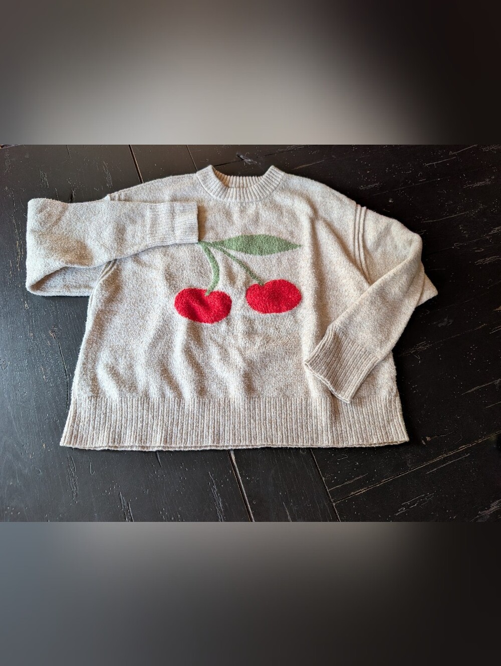American Eagle Whoa So Soft Cherry Crew Neck Sweater Size Large Y2K Coquette